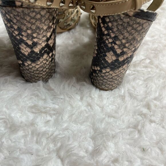 Sam Edelman Yadira leather tan studded & snake skin print Gladiator sandals SZ7 - Picture 8 of 11